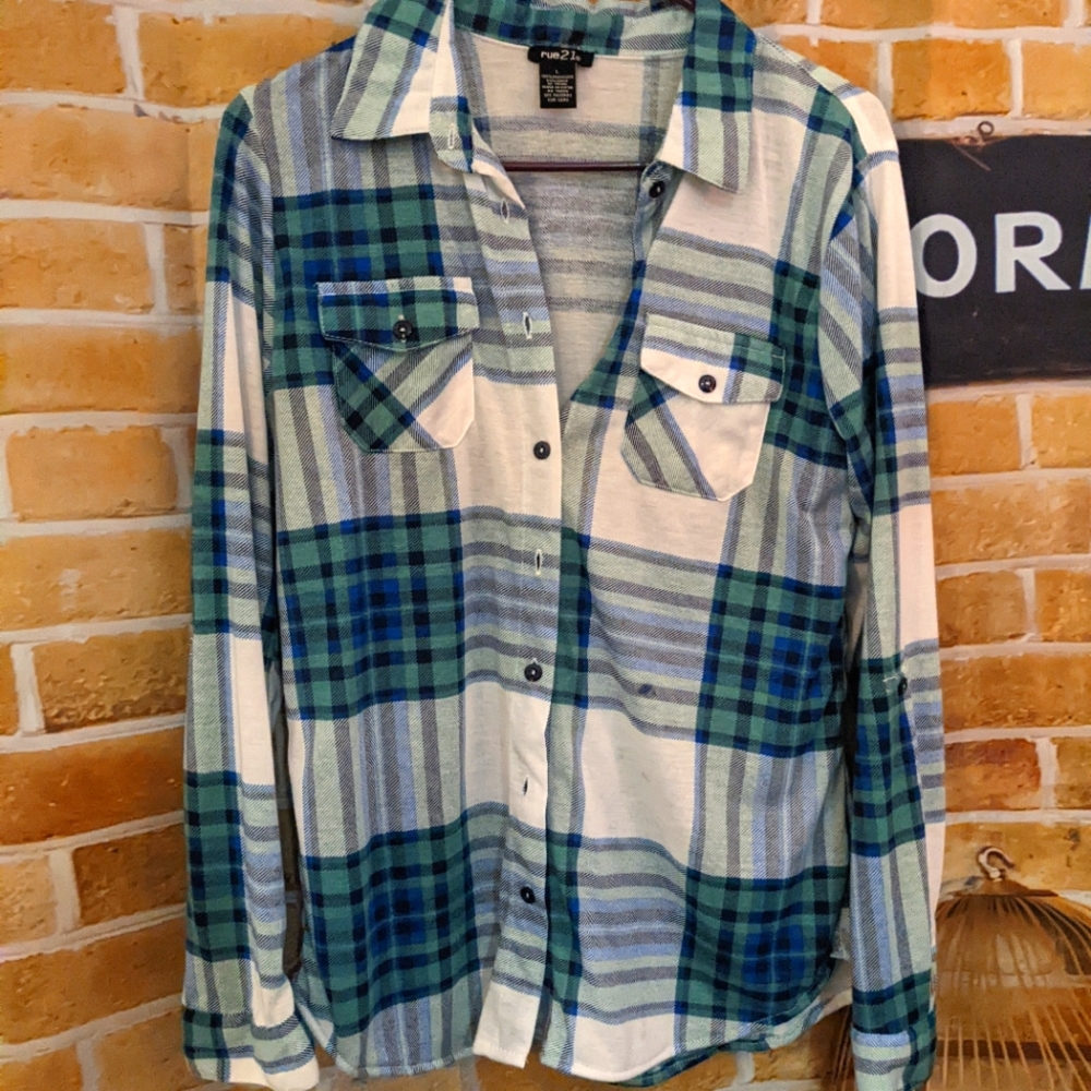 Rue 21 blue and plaid button up